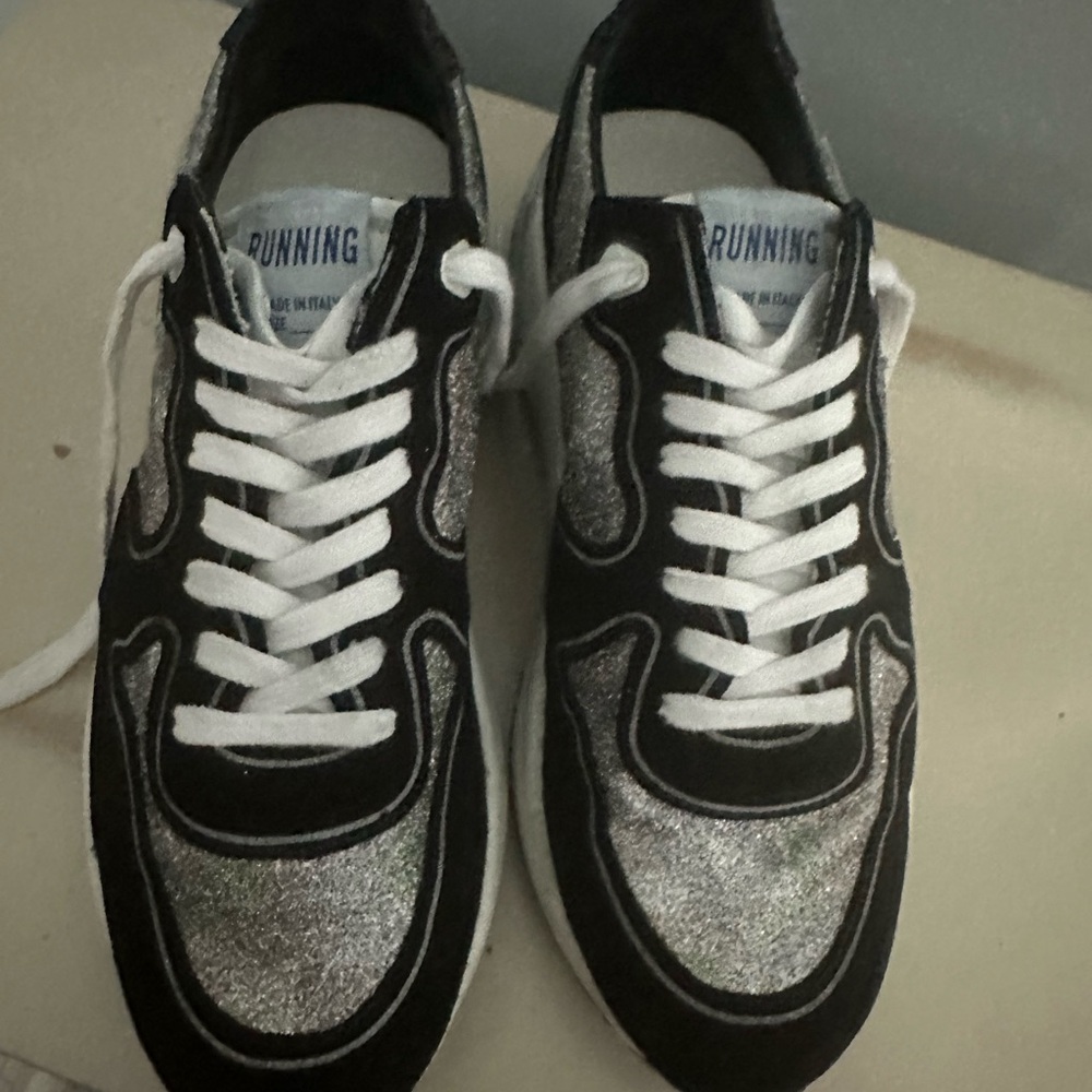 Golden Goose Black and Silver Running Shoes